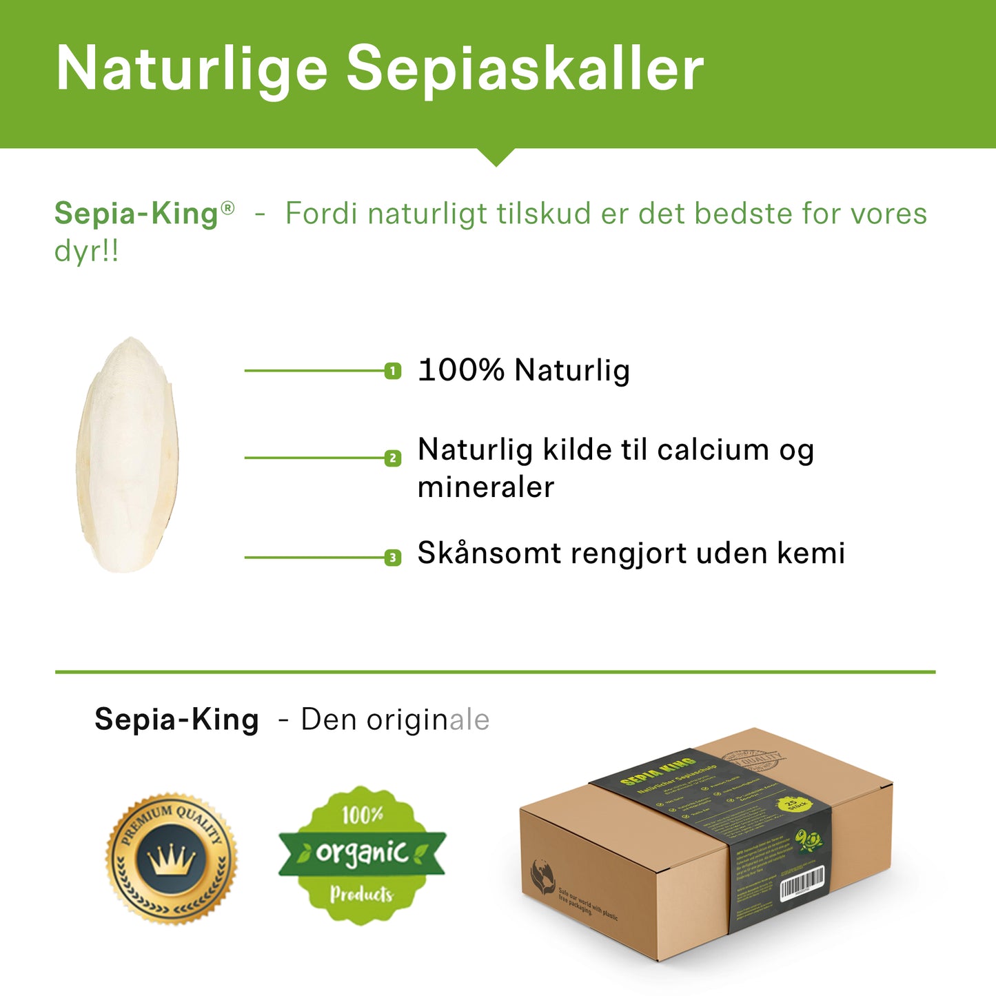 Naturlige sepiaskaller som tilskud